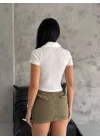 kaşkorse yaka fermuarlı bluz beyaz