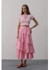 Katlı Kesim Uzun Etek - Pembe