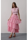 Katlı Kesim Uzun Etek - Pembe
