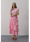 Katlı Kesim Uzun Etek - Pembe