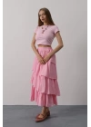 Katlı Kesim Uzun Etek - Pembe