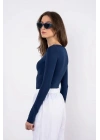 Kayık yaka uzun kollu bluz lacivert pt