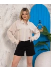 Kemer cepli keten crop gömlek krem s255350
