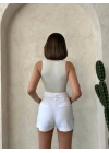 Kemer detaylı gabardin şort beyaz s25289