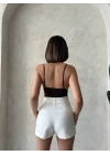 Kemer detaylı gabardin şort krem s25289