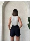 Kemer detaylı gabardin şort siyah s25289