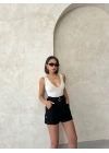 Kemer detaylı gabardin şort siyah s25289