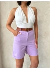 Kemerli gabardin şort lila s25735