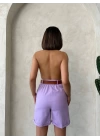 Kemerli gabardin şort lila s25735