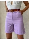 Kemerli gabardin şort lila s25735