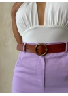 Kemerli gabardin şort lila s25735