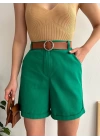 Kemerli gabardin şort yeşil s25735