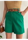 Kemerli gabardin şort yeşil s25735