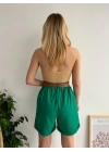 Kemerli gabardin şort yeşil s25735