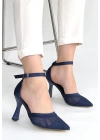 Keny Lacivert Saten Topuklu Ayakkabı