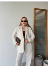 Keten Ceket Pantolon Ikili Takım - Beyaz