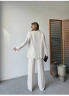 Keten Ceket Pantolon Ikili Takım - Beyaz