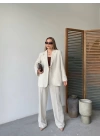 Keten Ceket Pantolon Ikili Takım - Beyaz