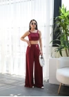 Keten Gi̇peli̇ Crop Ve Pantolon İki̇li̇ Takim