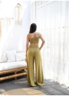 Keten Gi̇peli̇ Crop Ve Pantolon İki̇li̇ Takim