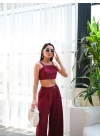 Keten Gi̇peli̇ Crop Ve Pantolon İki̇li̇ Takim