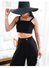Keten Gi̇peli̇ Crop Ve Pantolon İki̇li̇ Takim