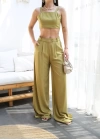 Keten Gi̇peli̇ Crop Ve Pantolon İki̇li̇ Takim