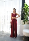 Keten Gi̇peli̇ Crop Ve Pantolon İki̇li̇ Takim