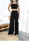 Keten Gi̇peli̇ Crop Ve Pantolon İki̇li̇ Takim