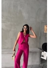 KETEN TEK DÜĞME YELEK-PANTOLON TAKIM - Pembe