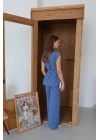 Keten yelek pantolon takım indigo pt
