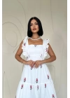 Kırmızı Sıfır Kol Fırfırlı Elbise