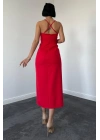 Kırmızı Sırt Dekolteli Elbise
