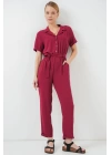 Kısa Kol Ayrobin Tulum 7030 - Bordo