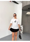 Kısa Kol Baskılı T-shirt - Beyaz