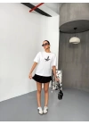 Kısa Kol Baskılı T-shirt - Beyaz
