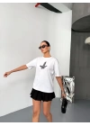Kısa Kol Baskılı T-shirt - Beyaz