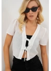 Kısa Kol Crop Bluz 958 - Beyaz