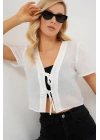 Kısa Kol Crop Bluz 958 - Beyaz