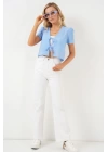 Kısa Kol Crop Bluz 958 - Mavi