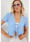 Kısa Kol Crop Bluz 958 - Mavi