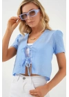 Kısa Kol Crop Bluz 958 - Mavi