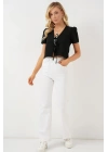 Kısa Kol Crop Bluz 958 - Siyah