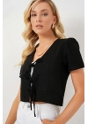 Kısa Kol Crop Bluz 958 - Siyah