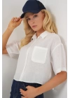 Kısa Kol Crop Gömlek 20341 - Beyaz