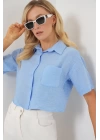 Kısa Kol Crop Gömlek 20341 - Mavi