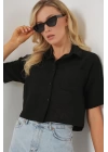 Kısa Kol Crop Gömlek 20341 - Siyah