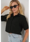 Kısa Kol Crop Gömlek 20341 - Siyah
