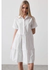 Kısa Kol Düğmeli Elbise - Beyaz