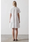 Kısa Kol Düğmeli Elbise - Beyaz